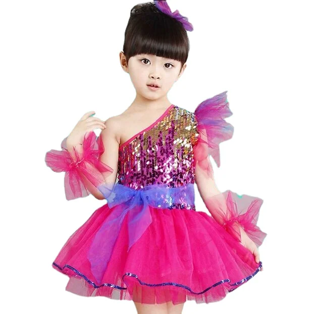 

Детские джазовые танцевальные костюмы для латиноамериканских танцев, новый стиль для девочек, платье принцессы с блестками, костюм для выступления на сцене, пачка