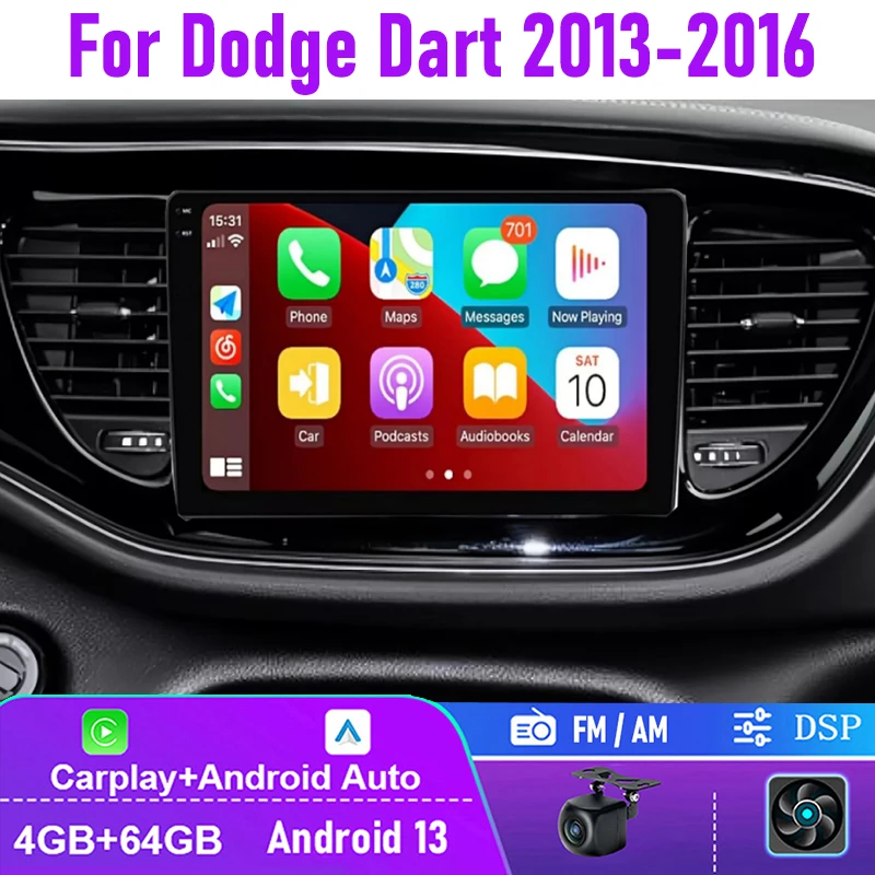 

9" 4+64GB For Dodge Dart 2013-2016 Wireless Apple Carplay Android Auto Car Stereo Radio FM AM GPS Navi