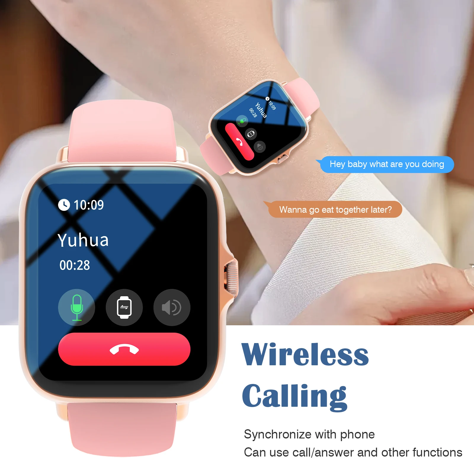 Smartwatch has call function, message notification, ultra-thin design, compatible with Android and iPhone, neutral gift, multipl
