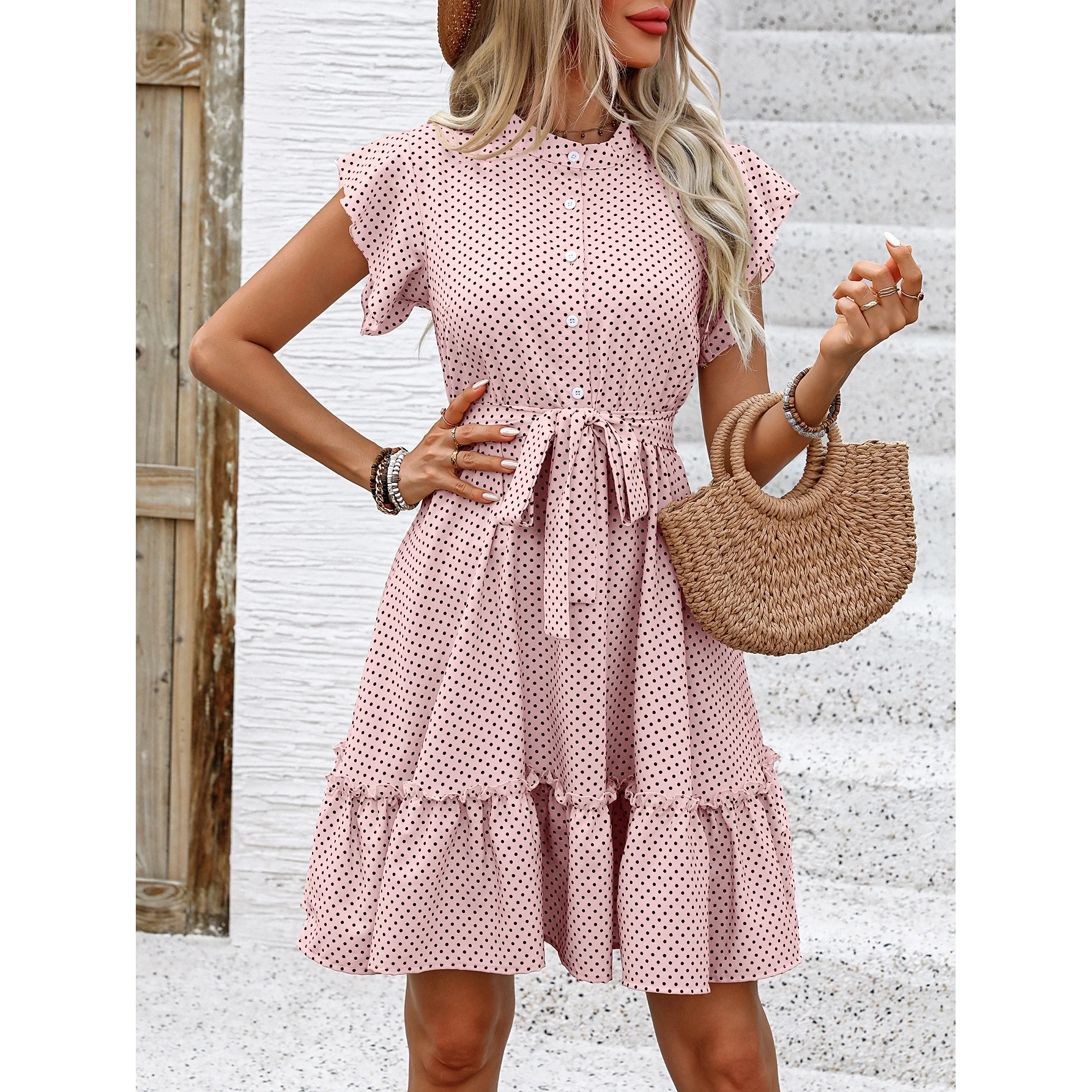 تنورة نسائية صيفية من Ele بطيات على شكل حرف a مع تصميم فيونكة ودانتيل فستان نسائي عبر الحدود #2