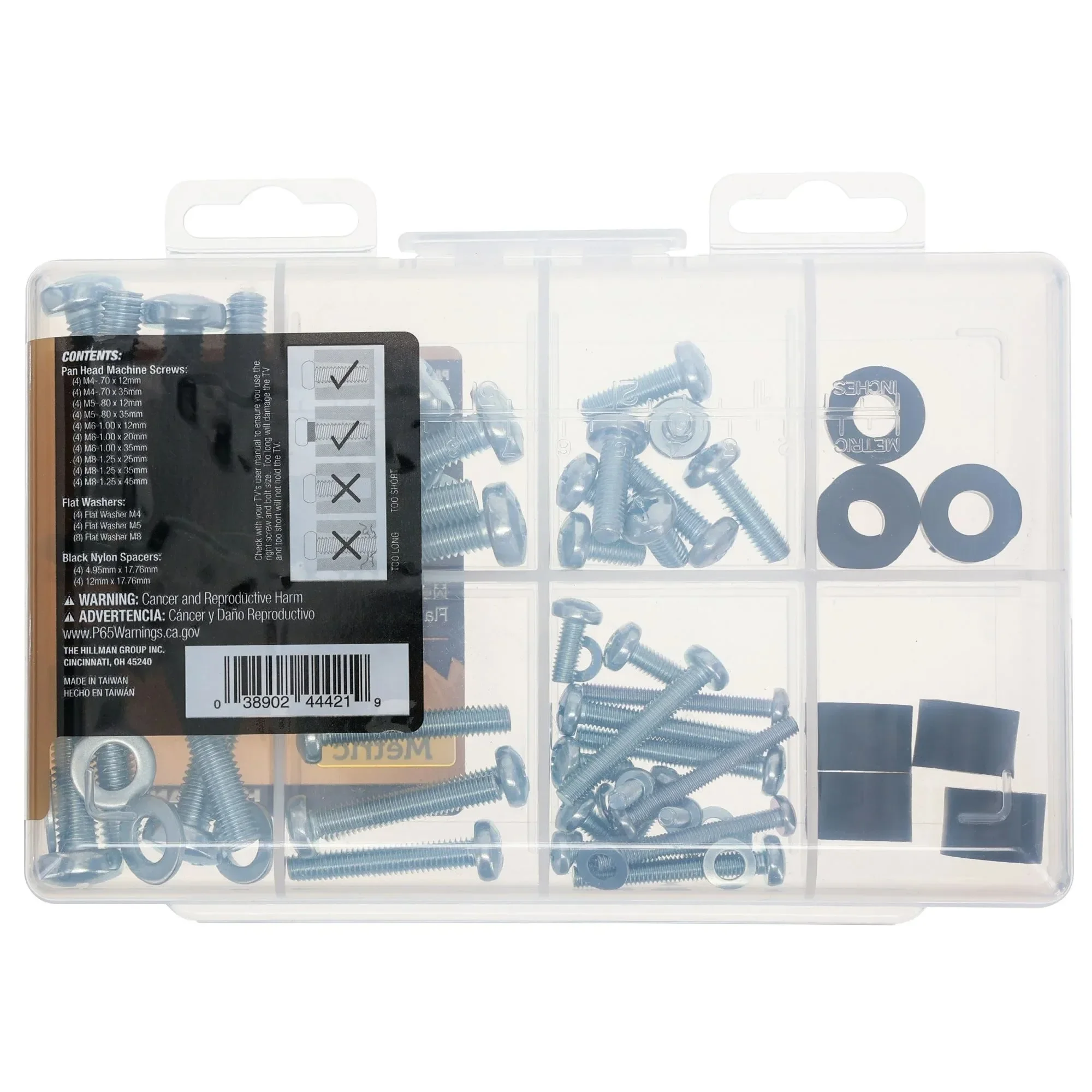 Kit di montaggio TV Hillman, materiali in nylon e acciaio, 64 pezzi