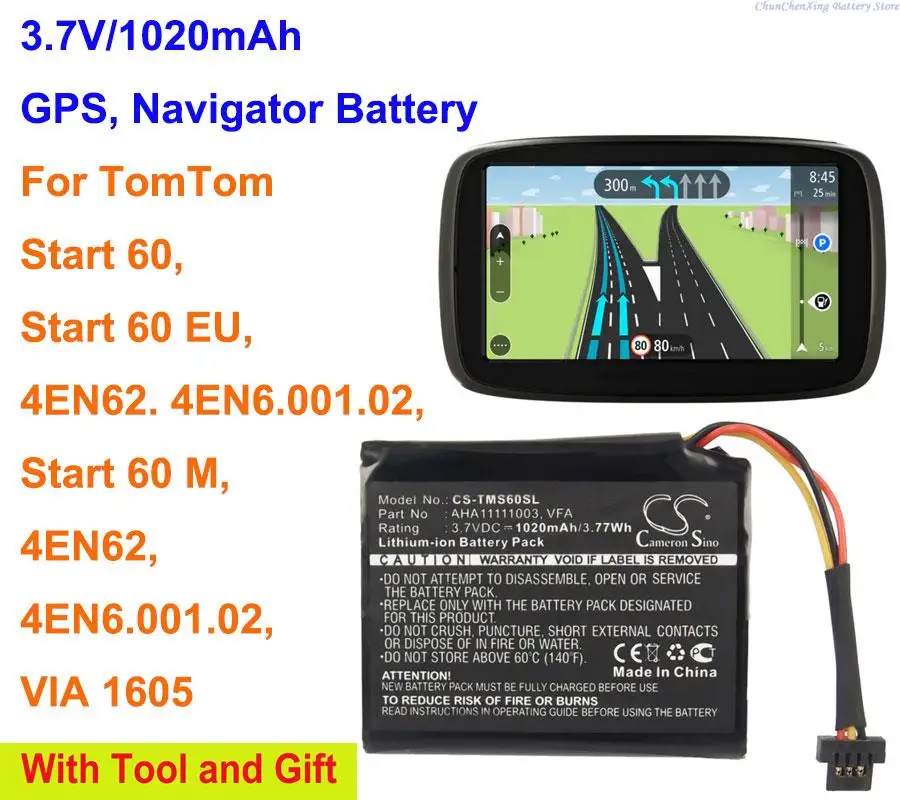 

1020mAh Battery AHA11111003 for TomTom 4EN6.001.02, 4EN62, 4EN62. 4, Start 60, Start 60 EU, Start 60 M, VIA 1605
