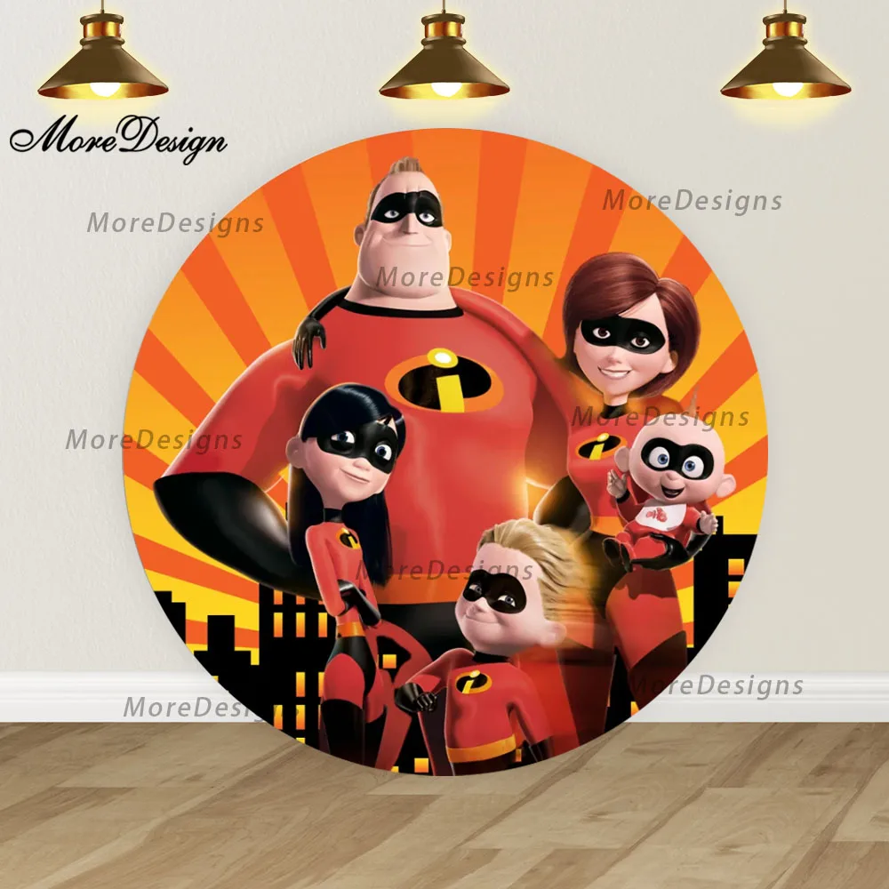 Disney Incredibles Round Photo Backdrop Baby Shower Cylinder Covers Kids Birthday Party Photography Background Supplies Props