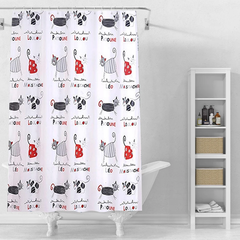 Bathroom curtain cartoon thickened anti-mildew cat PEVA dry and wet separation door curtain thickened shower curtain