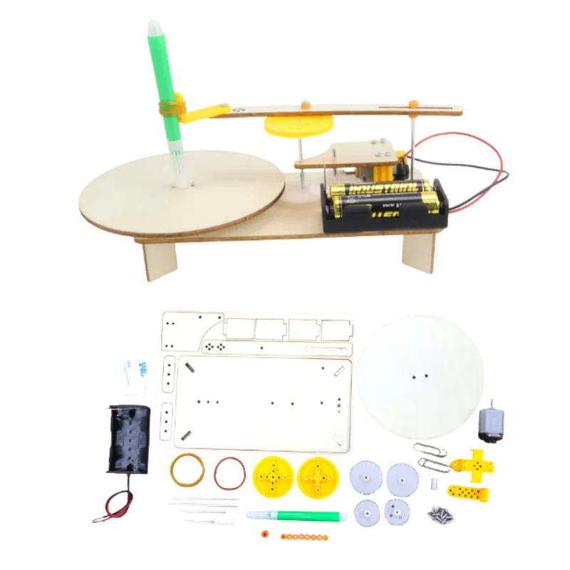 1pcsstem desenho robô kit de madeira plotter automático crianças ciência brinquedo física experimento criativo arte geométrica presente aniversário diy