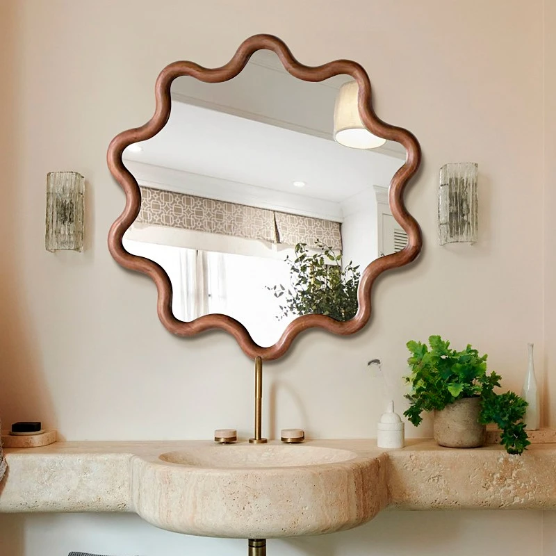 Bathroom mirror, irregular household bathroom mirror, hanging wall, bedroom, antique makeup mirror wall