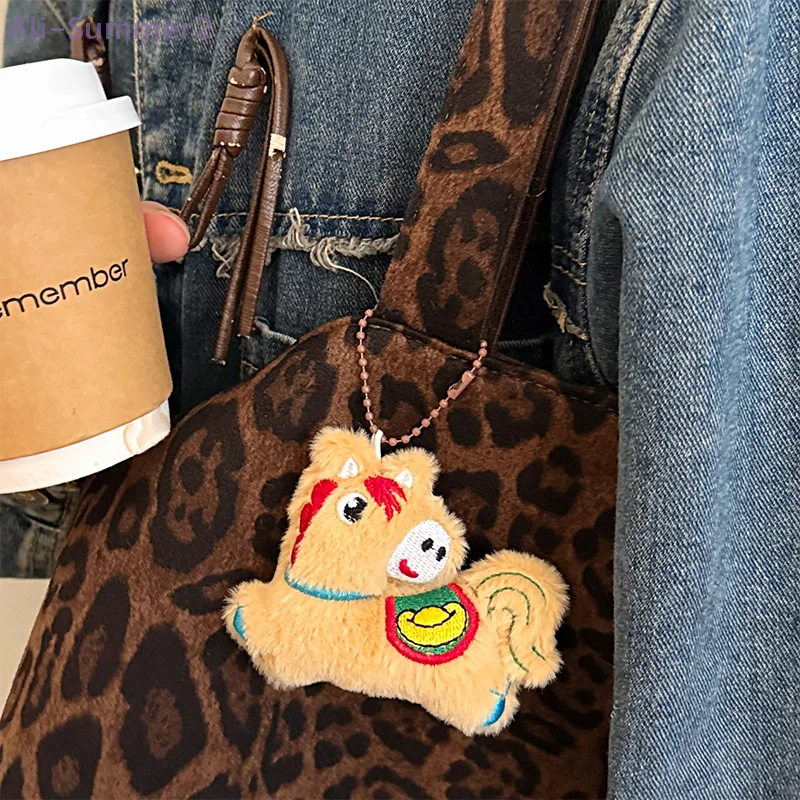 {Summer2} Cartoon Plush Pony Keychain Horse Year Mascot Pendant Backpack Hanging Decoration Ornament Car Keyring Gifts