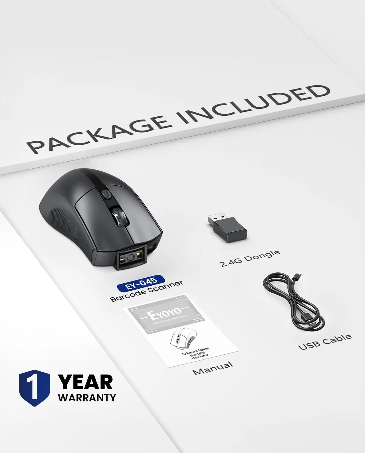Eyoyo 2-in-1 Wireless Barcode Scanner & Mouse Combo Fast Scanning 1D 2D Bar Codes Bluetooth Office Mouse with Power Indicator, QR Code Reader with 1200mAh Battery