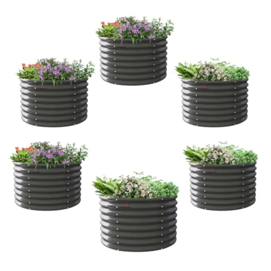 

Набор из 6 оцинкованных круглых металлических грядок-клумб для сада, 90x72 см, для выращивания овощей, цветов, трав, защита от грызунов