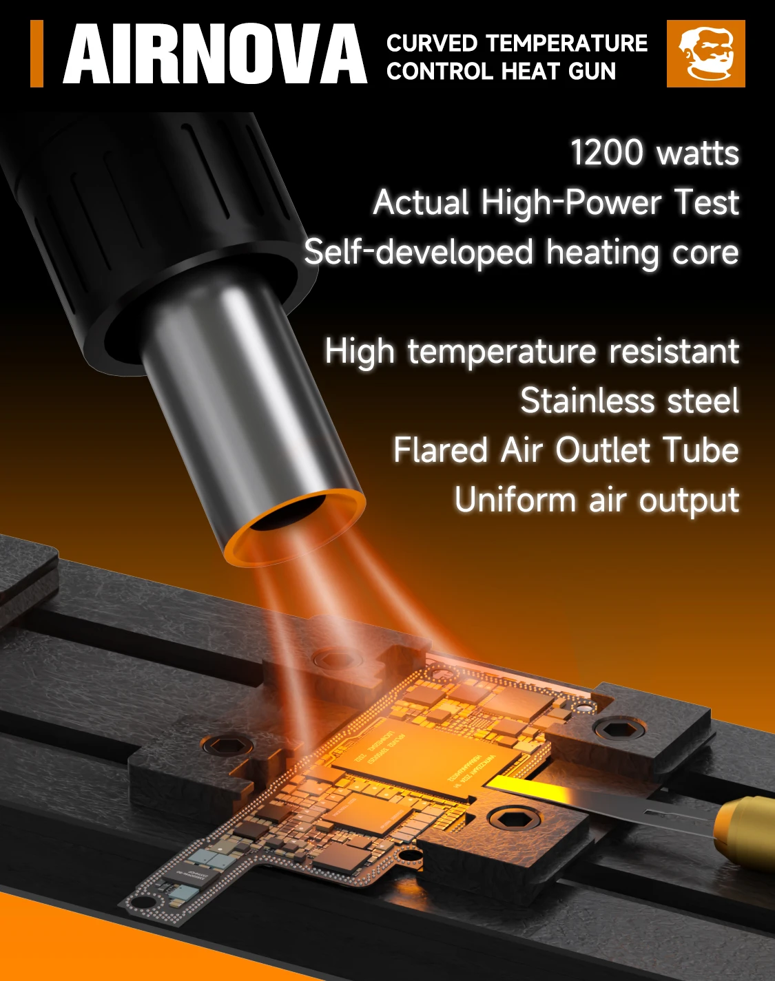 MONTEUR AIRNOVA 1200W HighPower Smart Heteluchtpistool Rework Station Hoorn Mondstuk Voor Telefoon BGA IC PCB Solderen vormgeven Reparatie Tool