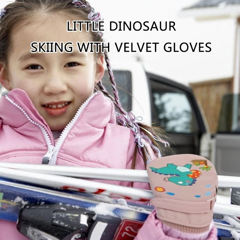 

Warm Snow Gloves Winter Mittens Printed Cartoon Dinosaur Gloves for Boy Girl Students Teens Thickened Gloves Windproof G2TD