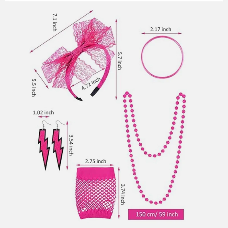 80s حزب زي الاكسسوارات جوارب السيقان أقراط شبكة صيد السمك قفازات قلادة نظارات سوار عقال ، الزي الرجعية لحزب 80s