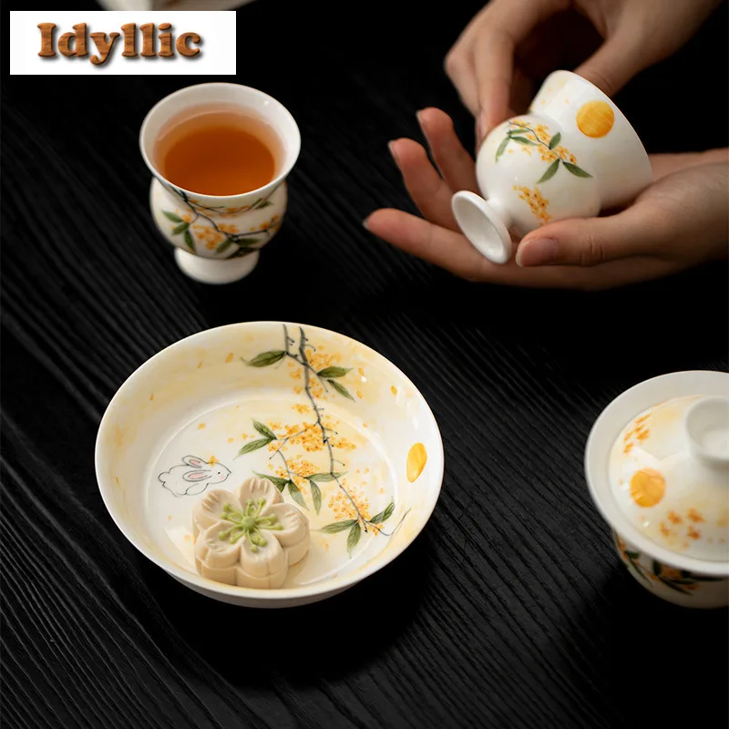 Hand-painted Osmanthus Cute Rabbit Pot Bearing Holder Teapots Heat Insulation Pad Dry Brew Table Tea Tray Coasters Tea Items view 6