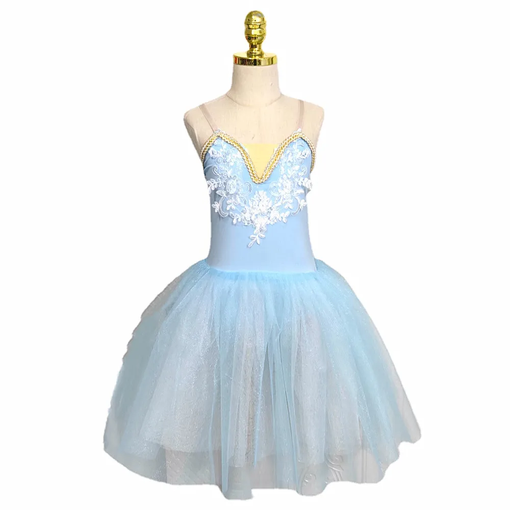 Tutú de Ballet profesional para niñas, ropa de escenario, tutú largo de tul rosa suave y romántico, vestido de bailarina azul