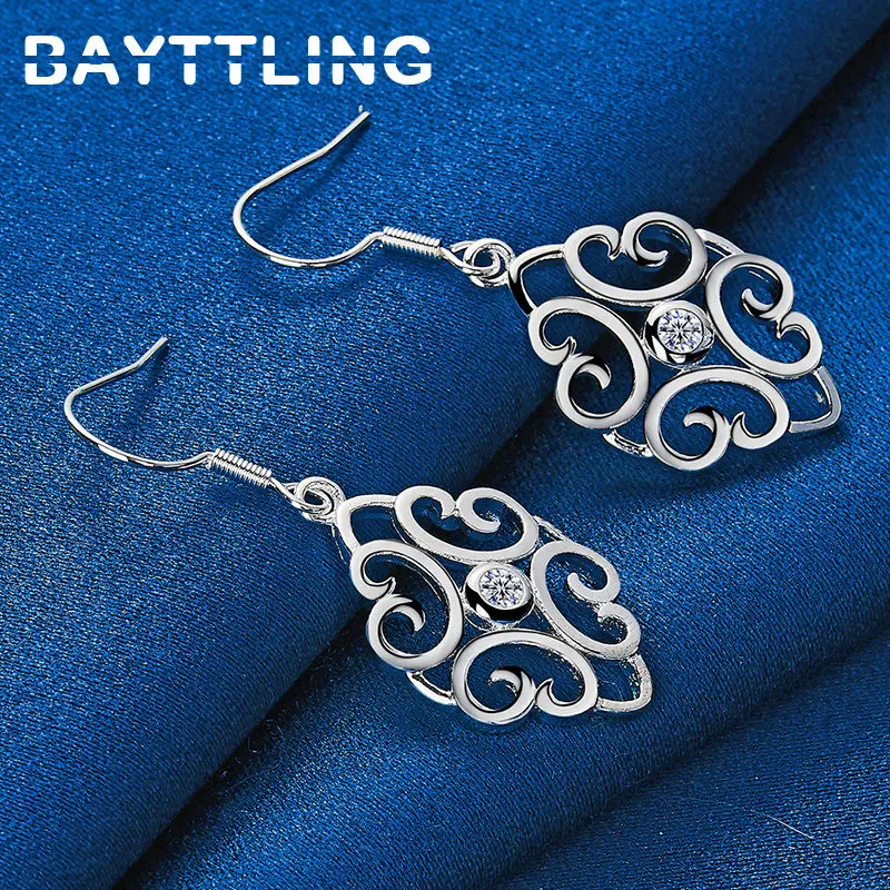 Charm 925 Sterling Silver 40MM Exquisite Chinese Geometric Earrings For Women Fashion Wife Gift Jewelry Accessories Party