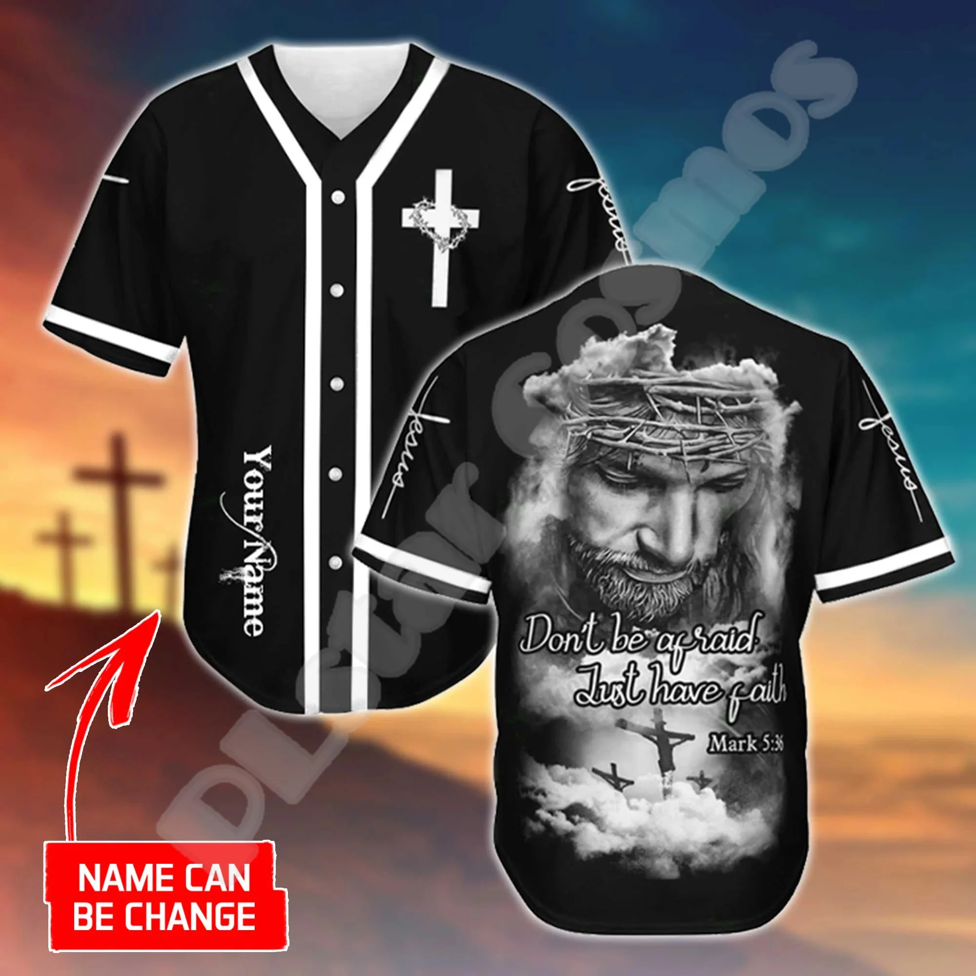 Custom Name Christian Child Of God Savior Jesus Lion Tattoo 3DPrint Summer Baseball Shirts Jersey Unisex Casual Short Sleeves X3