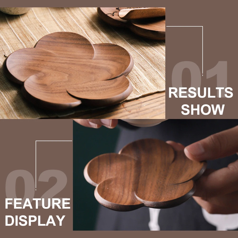 

4 Pcs Serving Solid Wood Petal Coasters Coffee Mugs Mats Portable Cup Pad Walnut