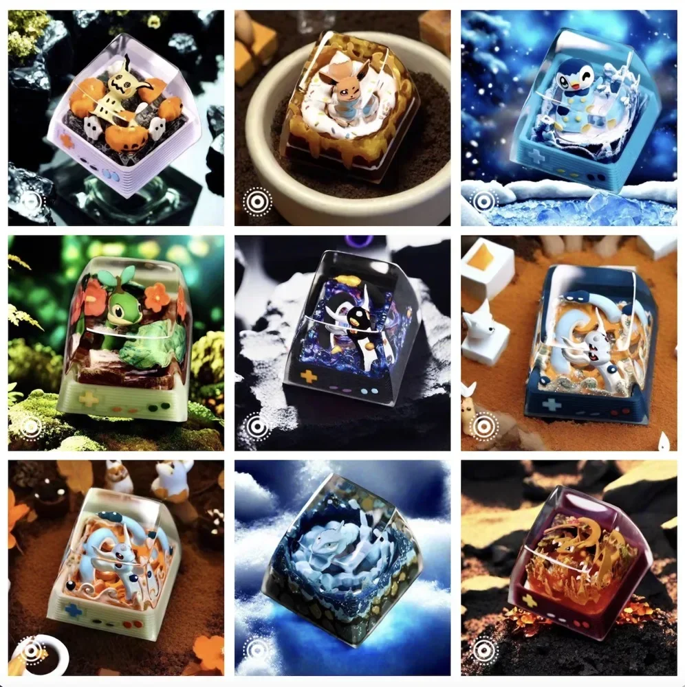 Pokemon Anime Karakter Keycap Mechanisch Toetsenbord Hars Transparant Stereoscopisch Keycap Piplup Turtwig Mimikyu Dratini Wave 34