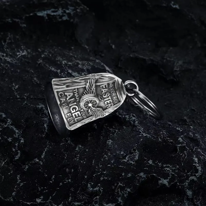 Fashionable Angel Wings Letter Bell Key Chain Men's Punk Motorcycle Riding Rock Exorcism Jewelry