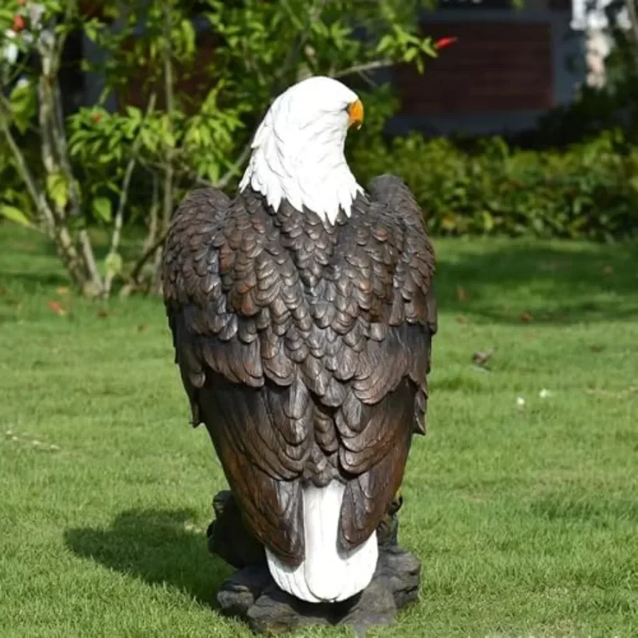 24.4 Garden Statue, Hand-Painted Eagle Sculpture in Bronze Finish, Indoor Outdoor Lawn Decor with Weather-Resistant Resin Mater