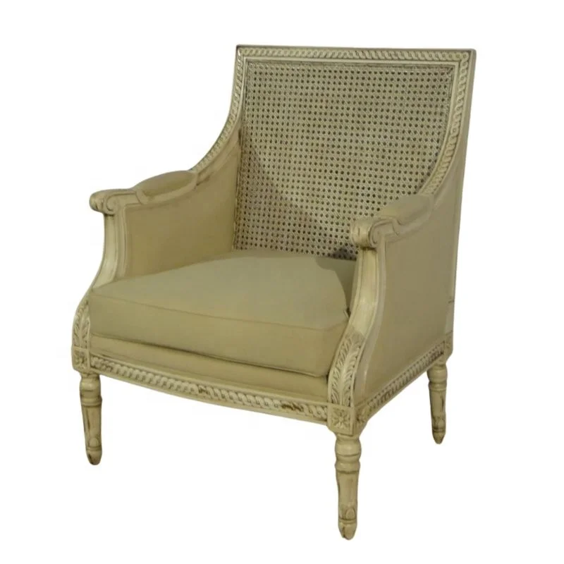 Antique Reproduction Rattan Armchair French Style Living Room Sofa Mahogany Wood Chair Cane for Living Room Home Hotel Furniture
