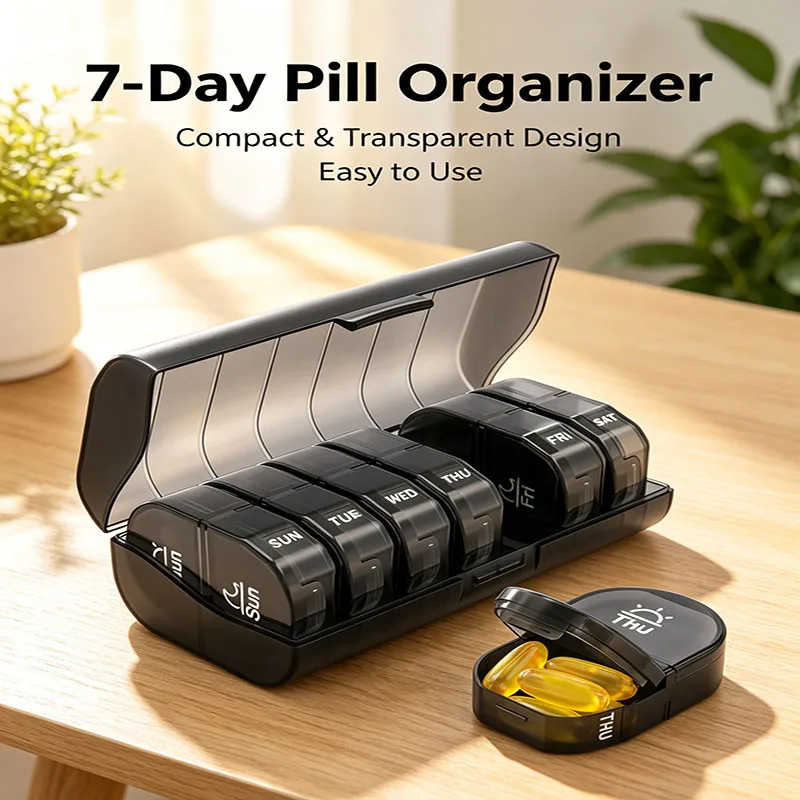 Detachable Daily Pill Case, AM PM Weekly Pill Box, Lightweight Vitamin Supplement Storage Organizer for Pocket Purse