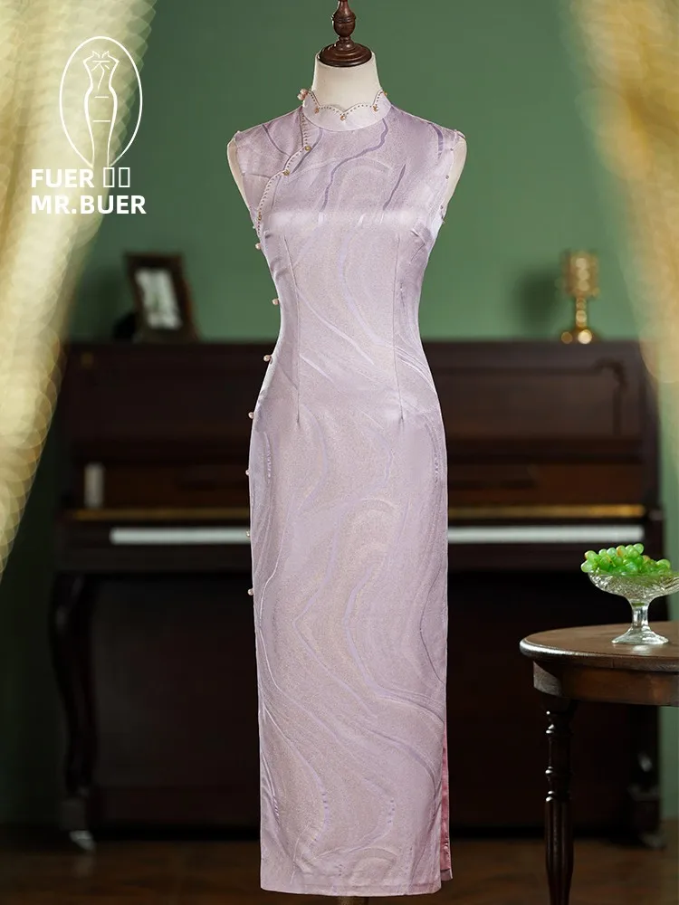 

Длинное вечернее платье Ele Purple Silk от Master Two New Chinese Sle, винтажное, для женщин, для ежегодного собрания Dr.