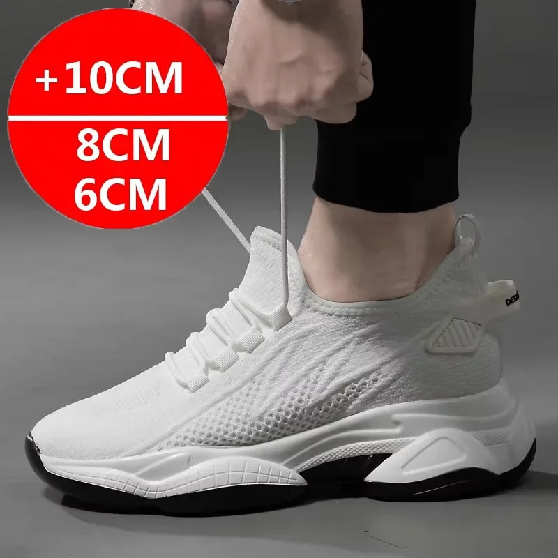 Trampki Męskie Buty Podwyższające Białe Męskie Casualowe Wkładki 10cm 8cm 6cm Optiomal Obcasy Unisex Mesh Height Increase Shoes Męskie trampki