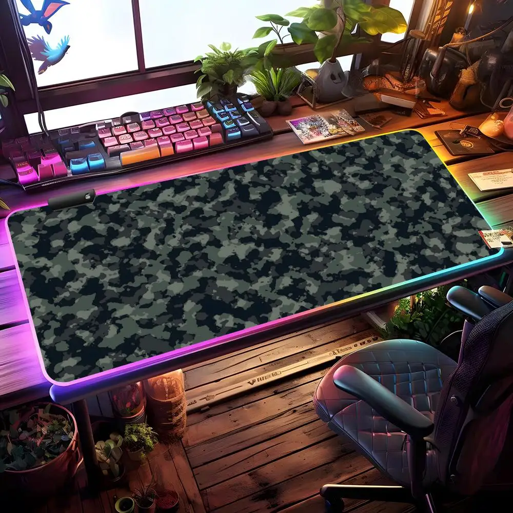 Camouflage Mouse Pad RGB Gaming Mouse Pad Desk Mat HD Gamer Large LED Light XXL MousePads