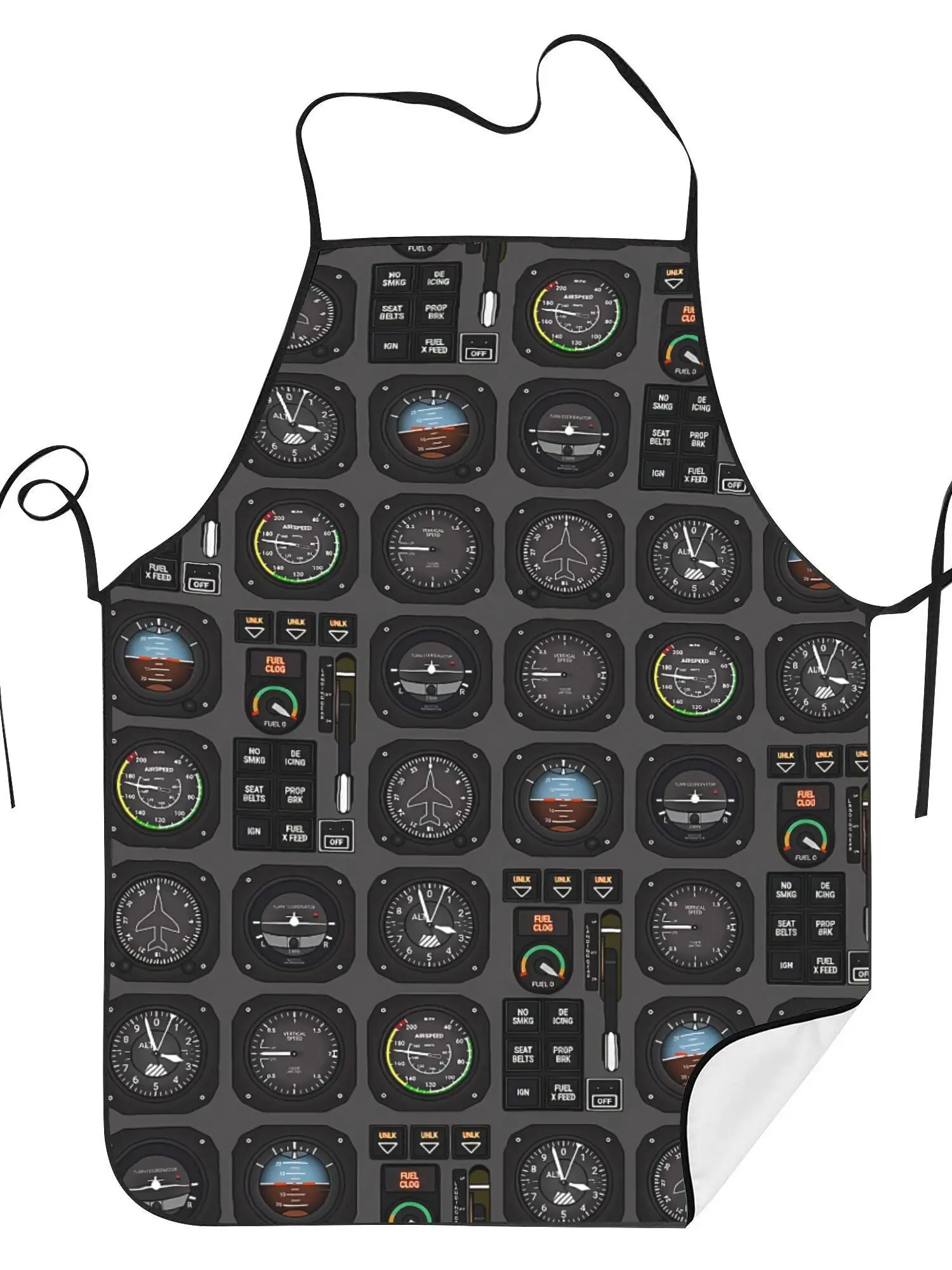 Pilot Flight Instrument Print Apron Waterproof Aviation Theme Kitchen Cooking Bib for Men Women Household Grilling Cover