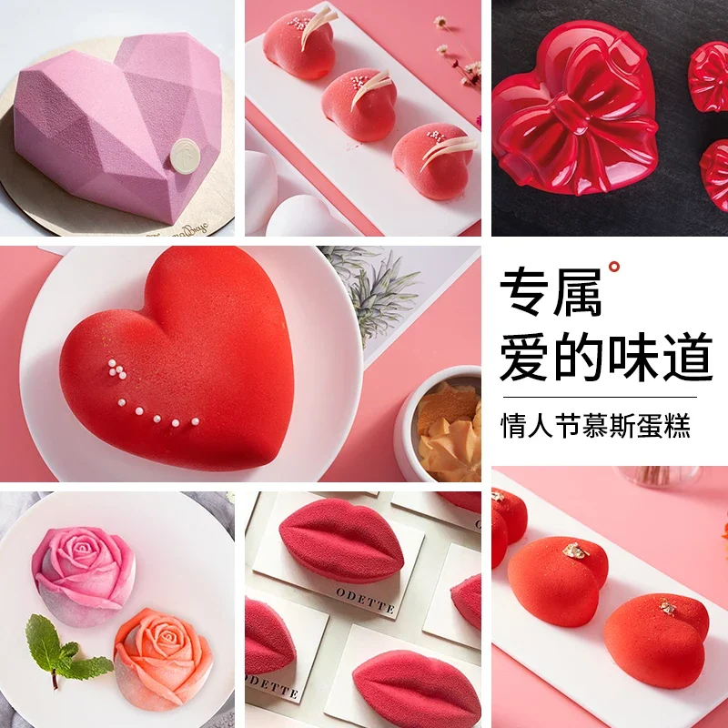Valentine's Day Elbow Love Shape French West Point Baking Mousse Proposal Diamond Heart Cake Rose Silicone Mold