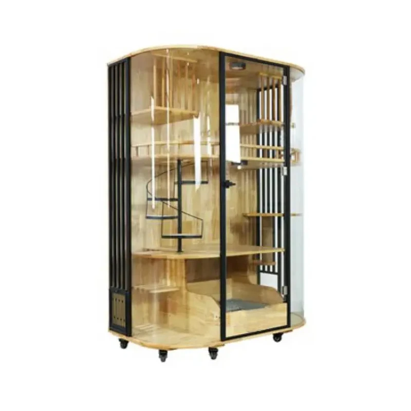 

Curved panoramic cat villa, solid wood cat cabinet, glass transparent luxury