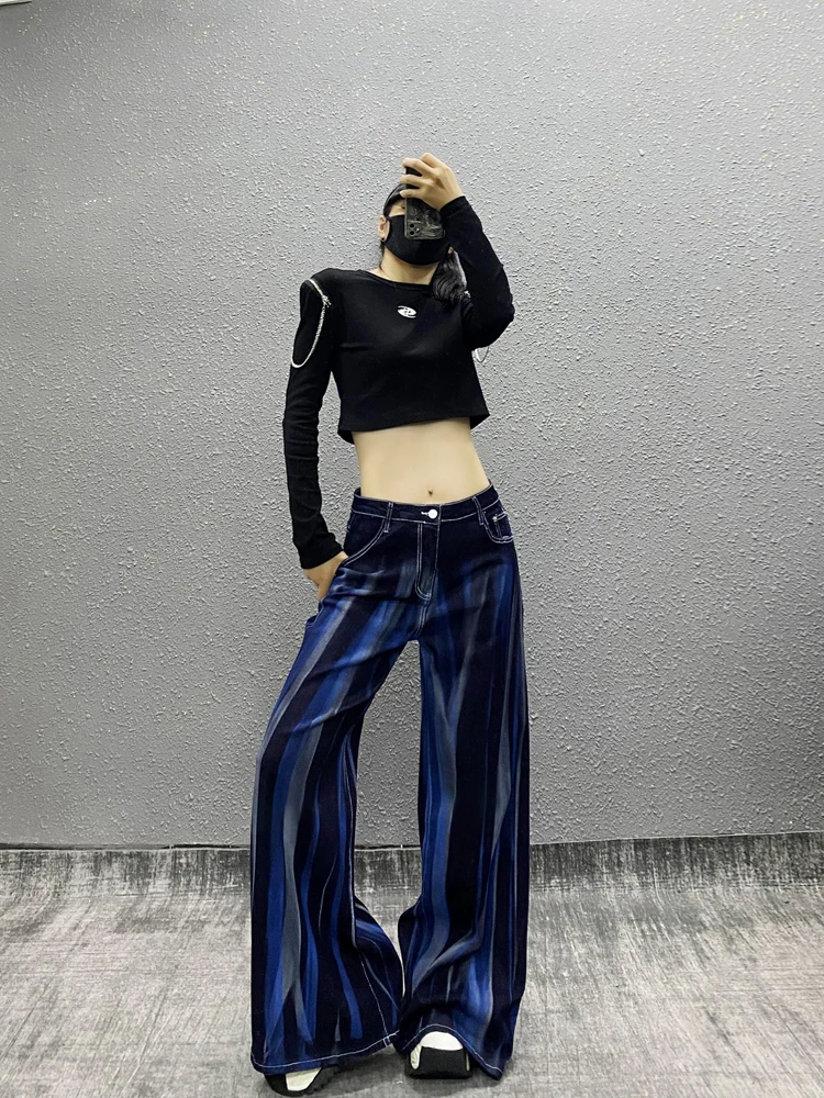 2025 Spring and Autumn Women's Tie-Dye Washed Casual Jeans High Waist Loose Slimming Versatile Wide-Leg Floor-Length Pants