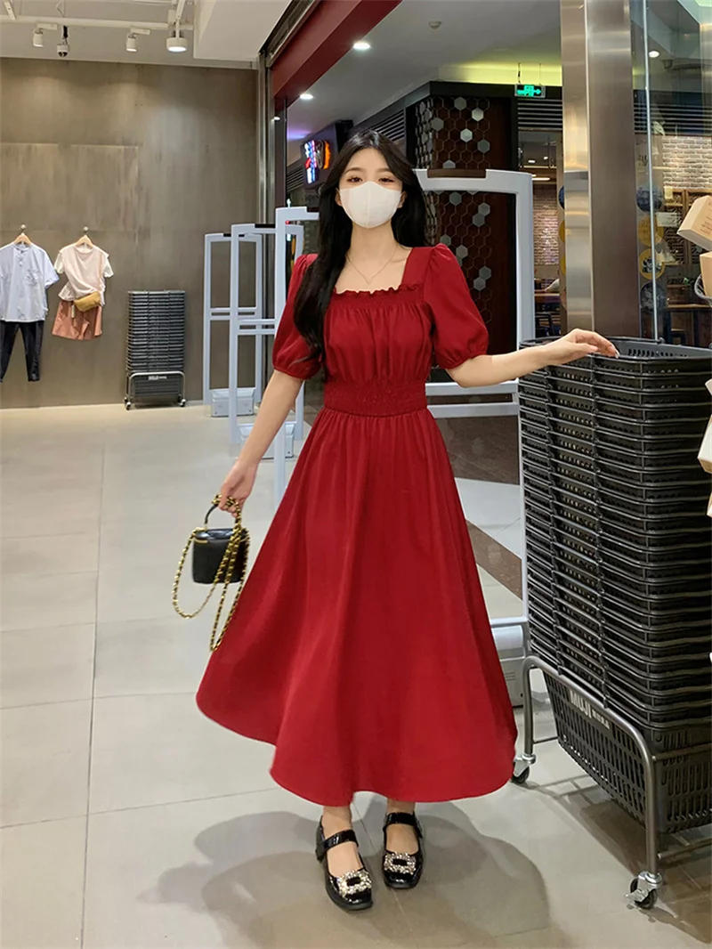 

Women's 2024 Summer New Slim and Fashionable Versatile Advanced and Elegant Age Reducing Western Style Dress Red Long Dress P377