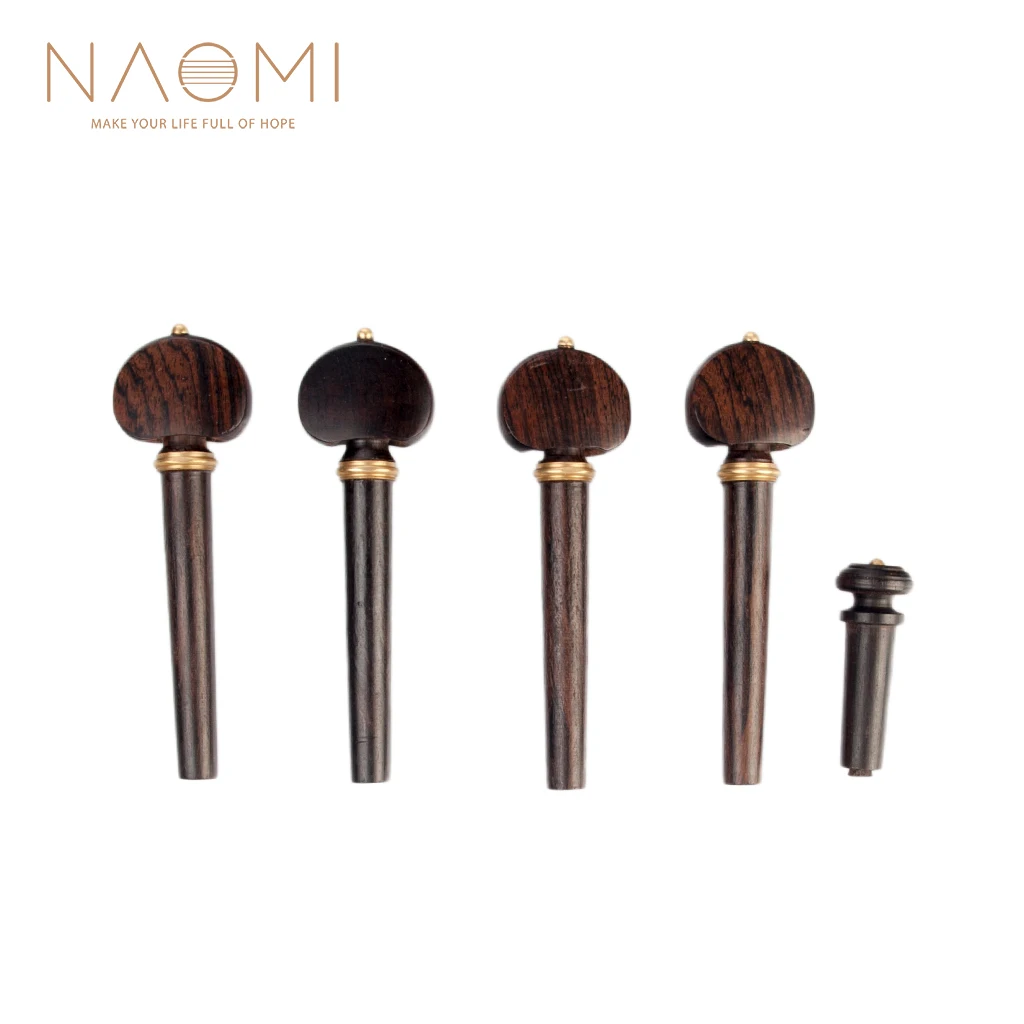 

NAOMI 4 PCS Ebony Violin Turning Pegs + 1 Pcs Endpin W/Cooper Decoration Violin Good Replacement Violin Parts New