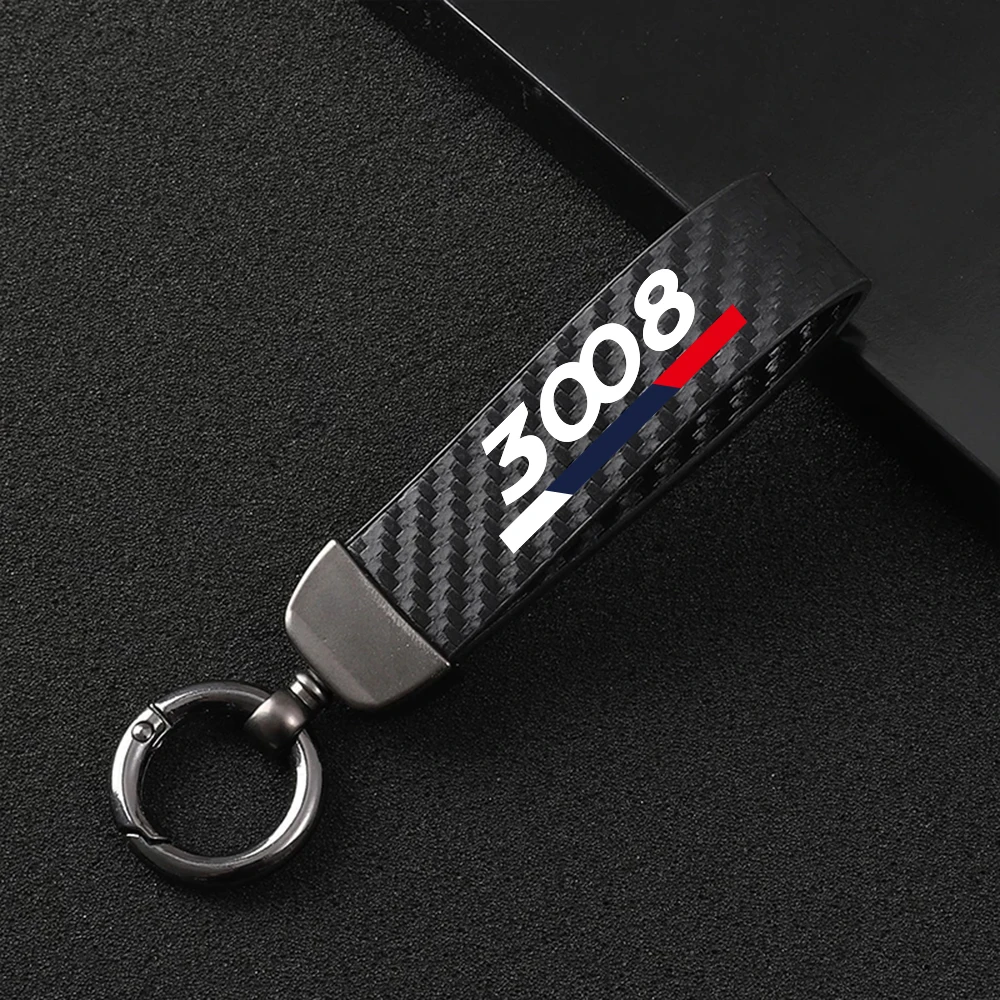 Car Metal Key Ring Carbon Fiber Patter Keyring Car Keychain Simple Personality Auto Accessories For Peugeot 2008 3008 5008 508