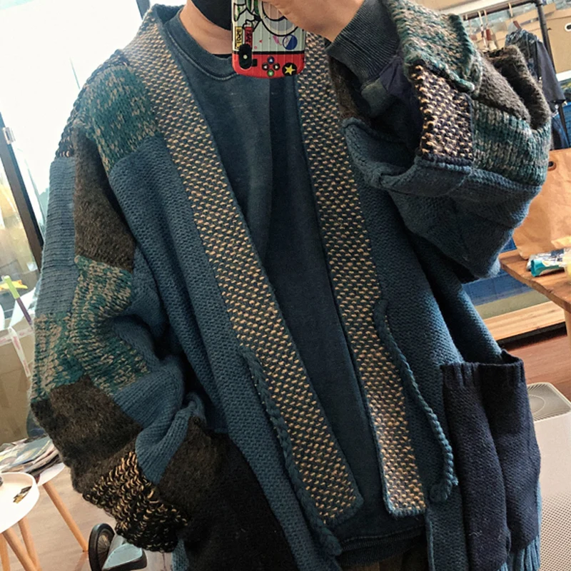 Kapital Vintage Hirata Hiroshi Japan Antique Method Handmade Plaid Wool Splicing Thickened Taoist Robe Loose Cardigan Sweaters