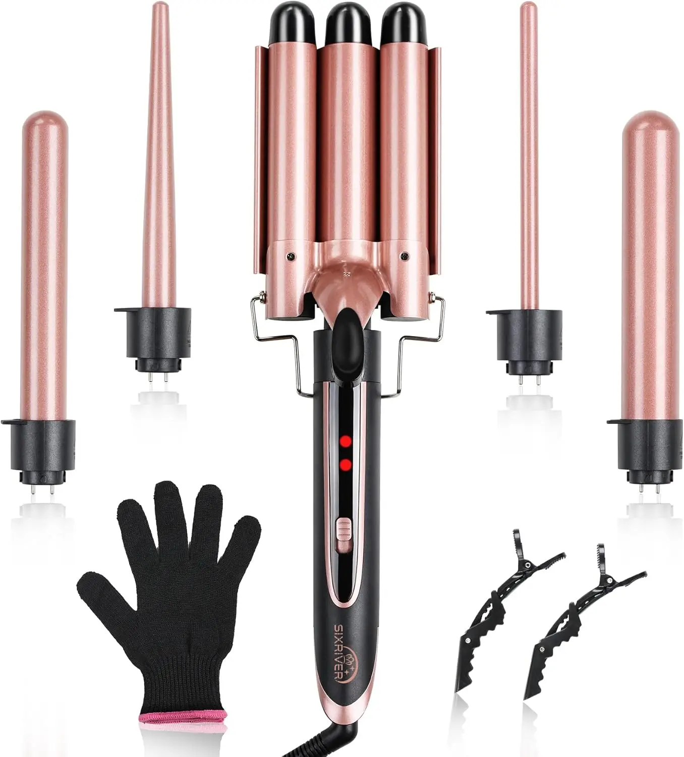

5-in-1 Curling Iron Set with Interchangeable Barrels, Dual Voltage, LED Temp Control for All Hair Types