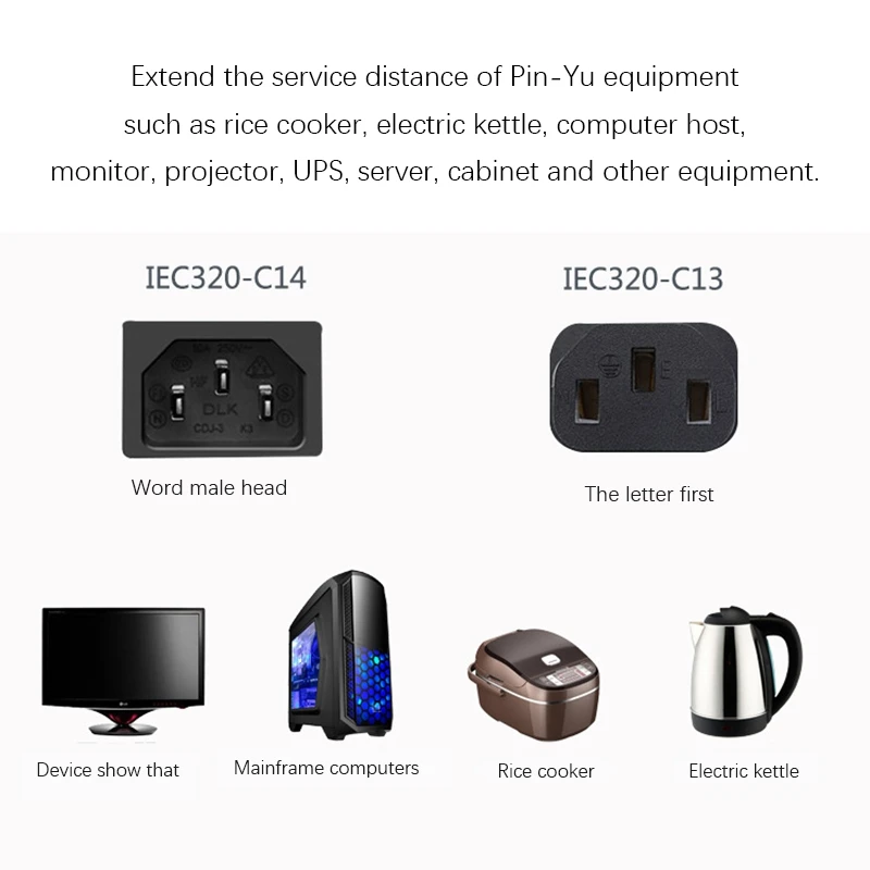 Right Angled IEC 320 C14 Male to C13 Female Cord,C14 to C13 Power Extension Cable for PDU UPS,H05VV-F VDE AC Cord (0.6M)