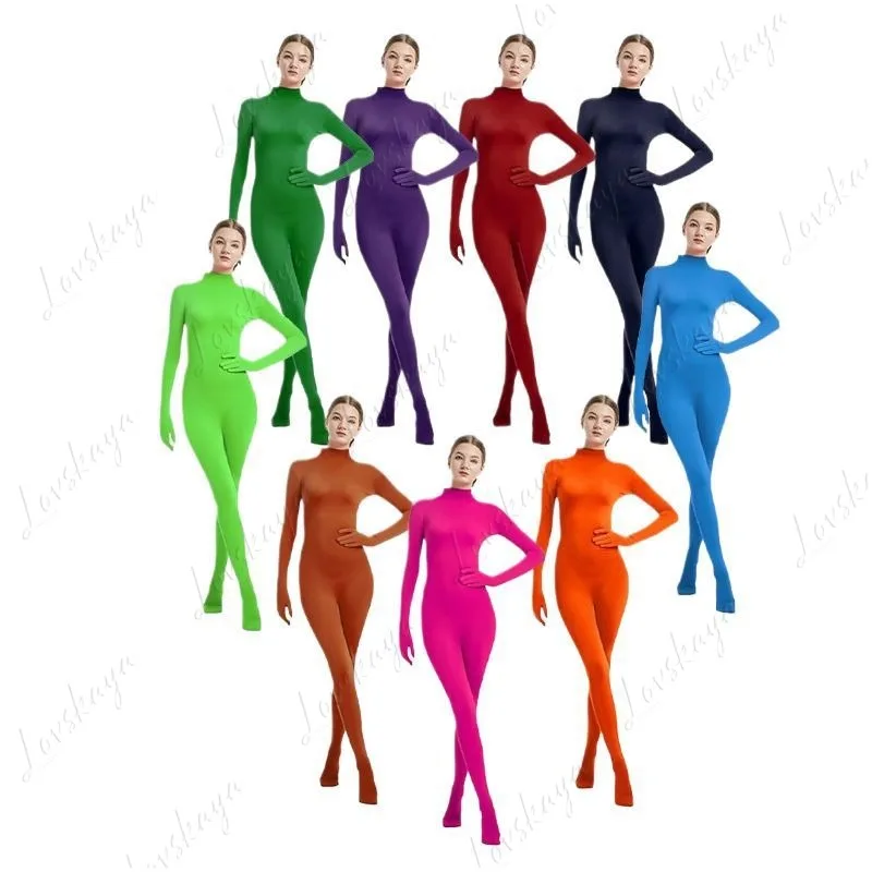 

Новая однотонная облегающая цельная одежда с прикрепленными руками и ногами - танцевальный костюм зентай для сценических выступлений