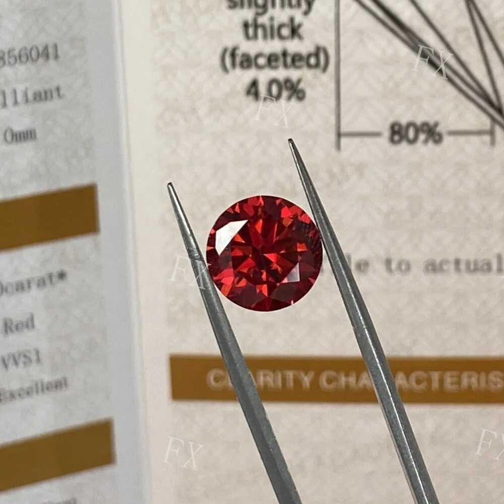 

Wholesale 5~10mm Garnet Red Color Brilliant 8 Hearts And 8 Arrows Cutting Round Loose Moissanite Stone With Certificate