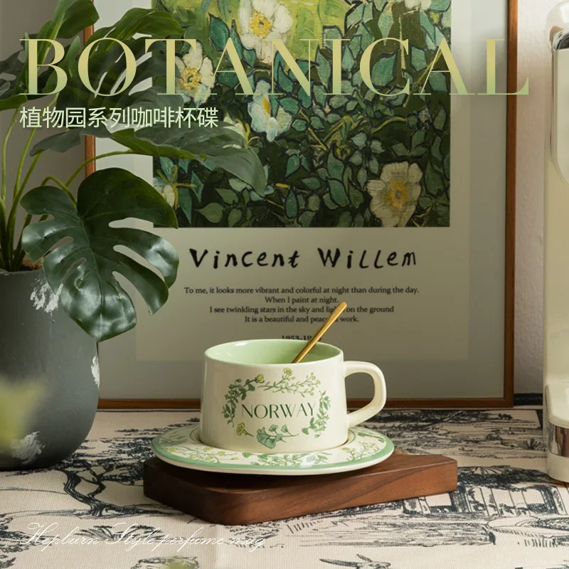 Norwegian Forest Series Coffee Cups Plates,English Afternoon Tea Cup Black Tea Cup with Spoon,Elegant Photo Props Birthday Gifts