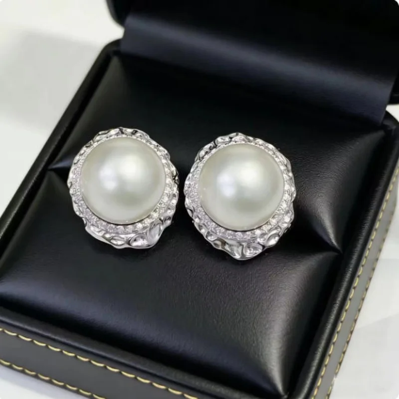 Gorgeous oversized AAAA natural 11-12mm round white South Sea pearl earrings 925 silver