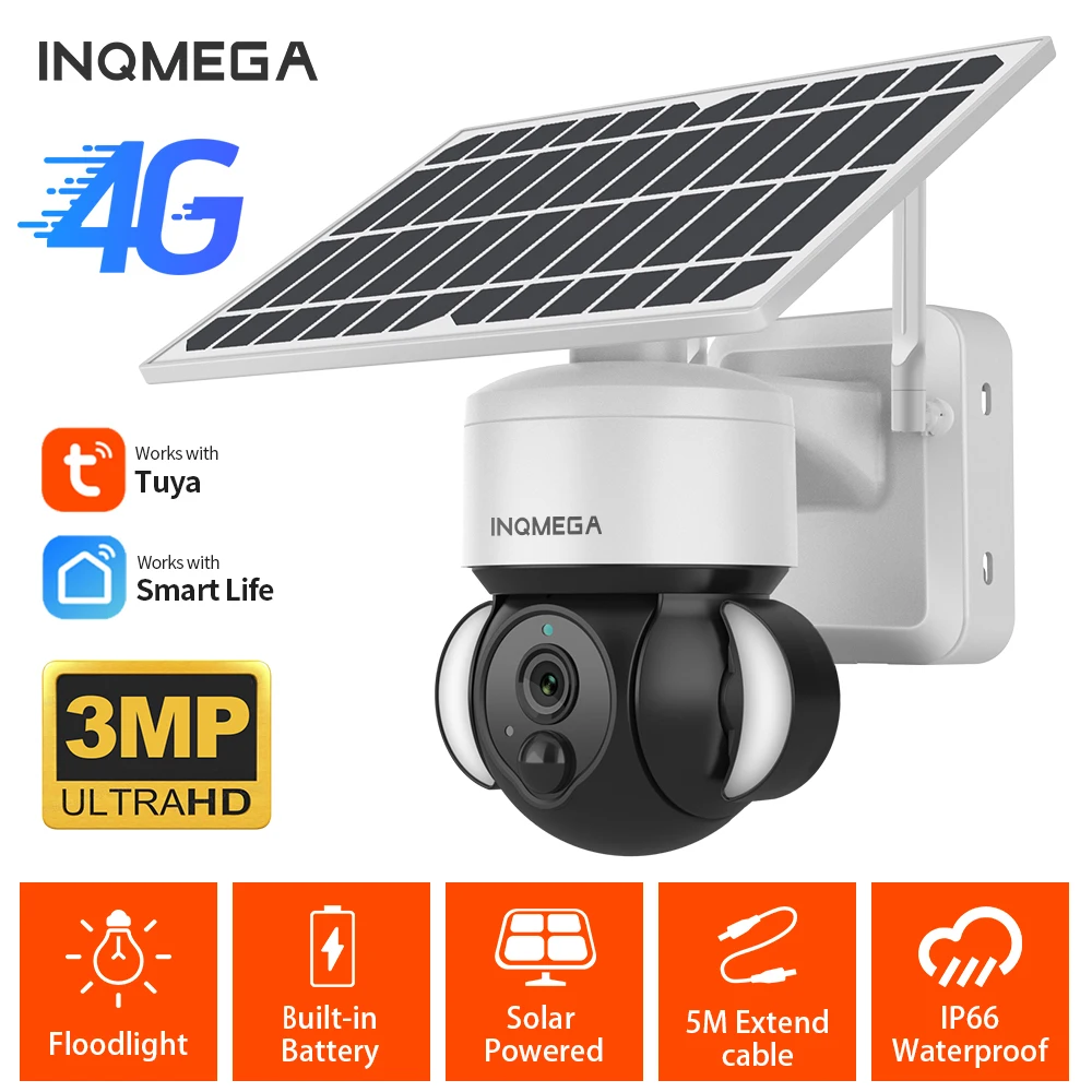 inqmega camera cctv solar com luz inteligente protecao cctv dia e noite full color 3mp ptz deteccao pir 4g sim 01