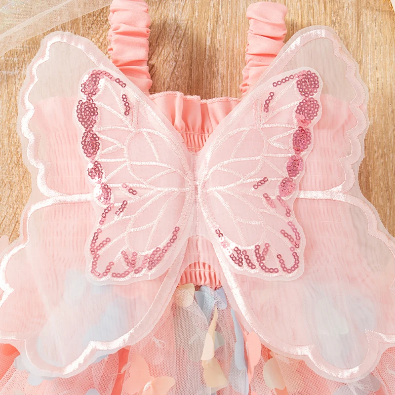 Baby Girl Party Princess Dress Summer Toddler 3d Fairy Butterfly Wings Hanging Strap Mesh Cute Fashion Dress