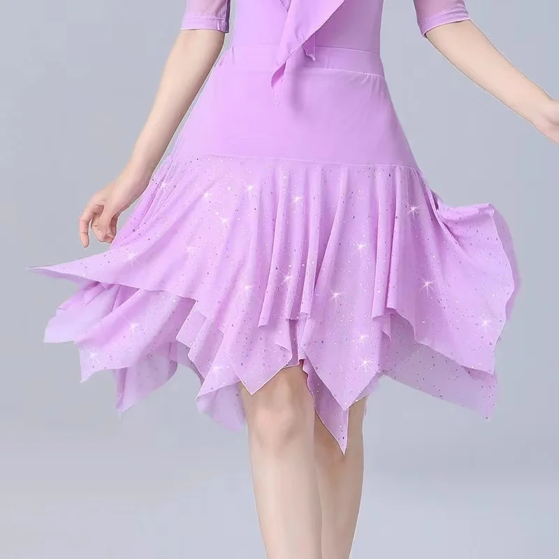 Dames Latin Dance Rok Volwassen Latin Dance Rok Onregelmatige Salsasamba Geplooide Tango Chacha Podium Dans Jurk Rok