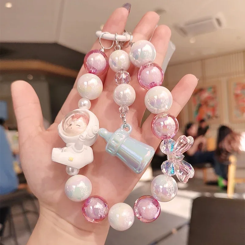 Bow Beaded Astronaut Baby Bracelet Baby Bottle Pendant Universal Phone Case Anti-loss Phone Chain with Mobile Phone Accessories