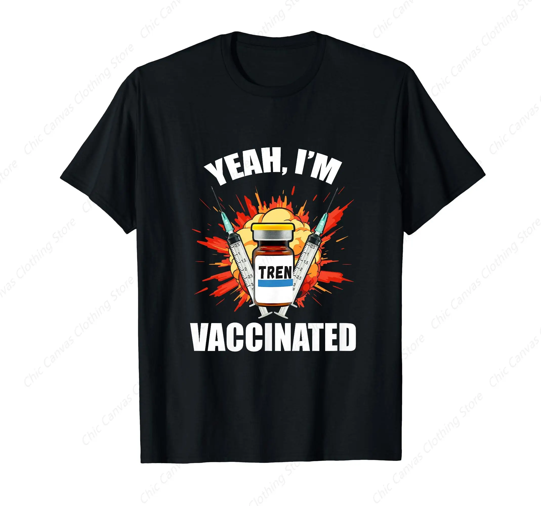

Tren Trenbolone Vaccine Humor Or Joke Fitness Sports T-Shirt Fun Print Black Cotton Men'S And Women'S Clothing