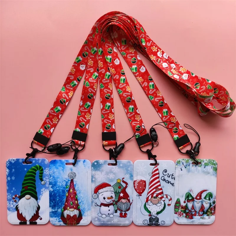 Merry Christmas Cartoon Gnomes Lanyard  ID Card Holder Office Worker Cardholder Horses Credit Card Case Protector Christmas Gift