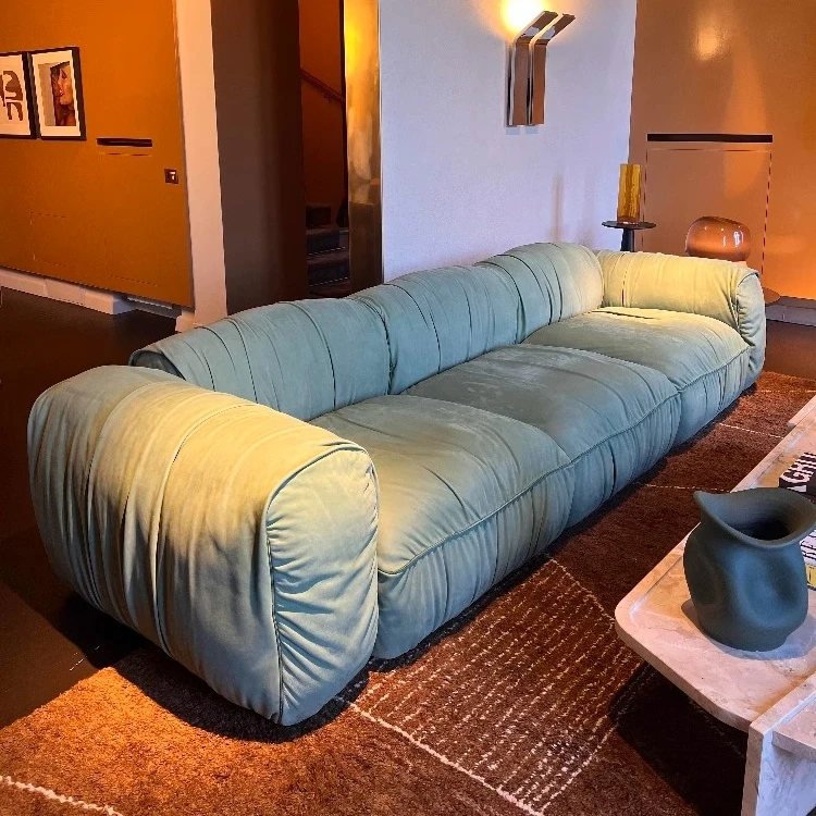 @#Sofa, large-scale villa living room, West Coast style, designer forest green matte fabric three-seater sofa set